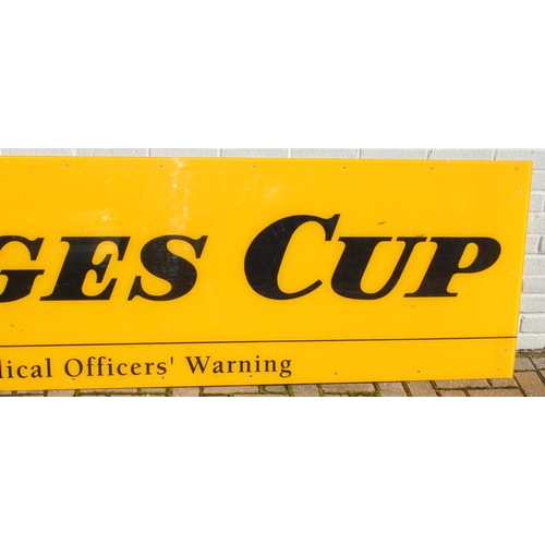 387 - Of Cricket interest, a 1980's or 1990's advertising banner board for Benson & Hedges Cup, sponsor fo... 