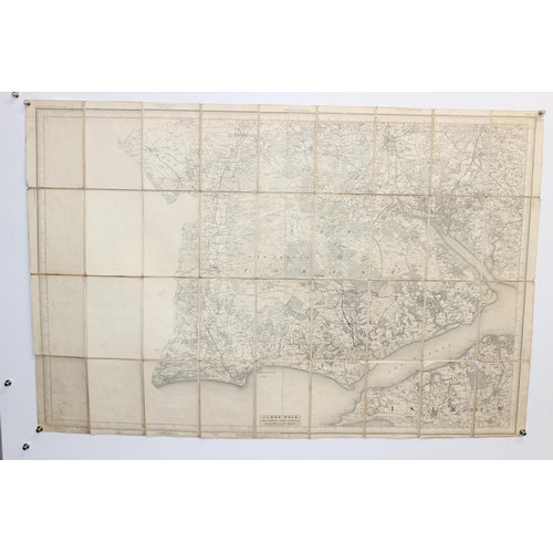 540 - James Wyld (1812-1887), a rare folding cloth backed map of Isle of Wight and Hampshire, c.1884, appr... 