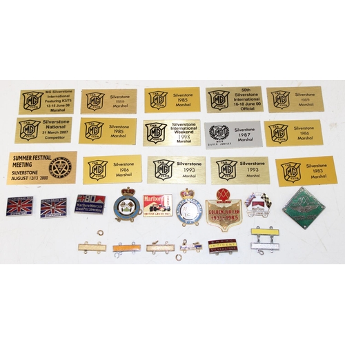 738 - Qty of assorted vintage enamel and other motor racing related badges and plaques, 1980's and onwards... 