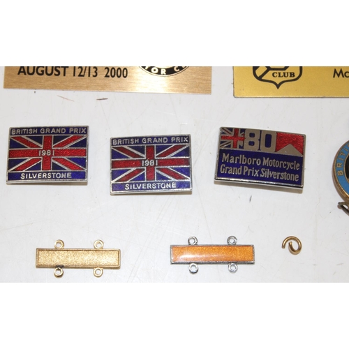 738 - Qty of assorted vintage enamel and other motor racing related badges and plaques, 1980's and onwards... 