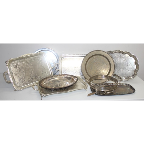 1051 - Qty of assorted vintage and later silver plated trays etc, approx 8.9kg gross