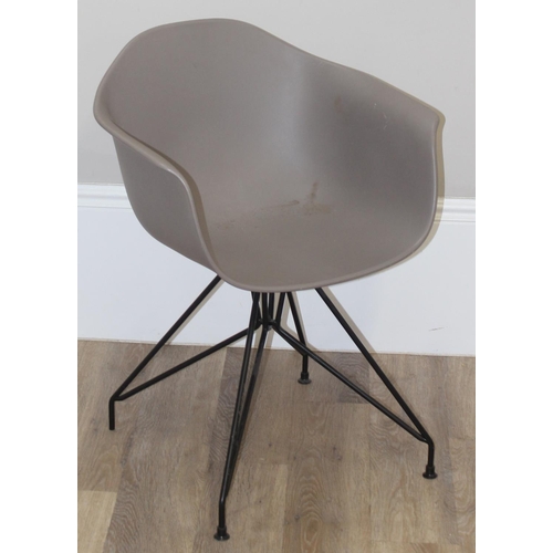 141 - A retro style plastic moulded office chair on wirework base, approx 77cm tall and a similar red moul... 