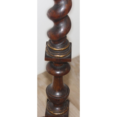 148 - An antique side table or jardiniere stand with barley twist support, approx 32cm in diameter x 73cm ... 