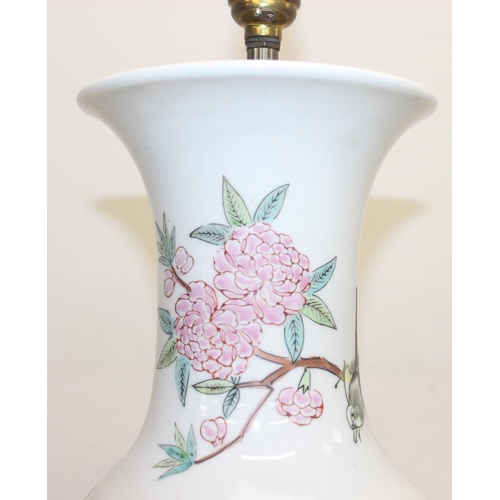 250 - A vintage Chinese table lamp formed as a vase with polychrome decoration, approx 55cm tall