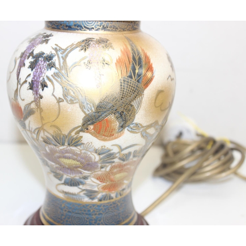 255 - 2 Japanese Satsuma pottery style table lamps, the largest approx 33cm tall