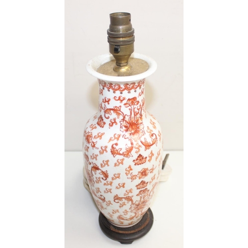 256 - 3 Oriental table lamps with ceramic bodies, the largest approx 33cm tall