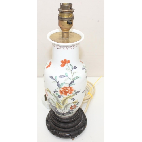 256 - 3 Oriental table lamps with ceramic bodies, the largest approx 33cm tall