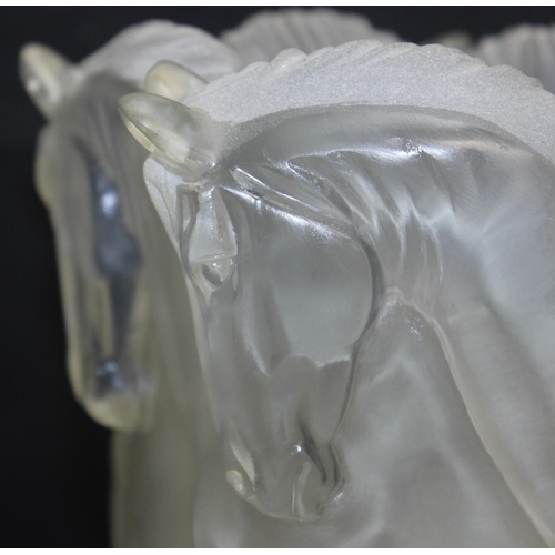 258 - A Lalique style frosted Perspex table lamp formed as a number of horses, approx 31cm tall