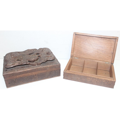 284 - 2 highly decorative Anglo-Indian carved hardwood boxes, largest approx 30cm W x 20cm D x 13cm H