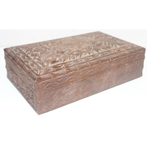 284 - 2 highly decorative Anglo-Indian carved hardwood boxes, largest approx 30cm W x 20cm D x 13cm H