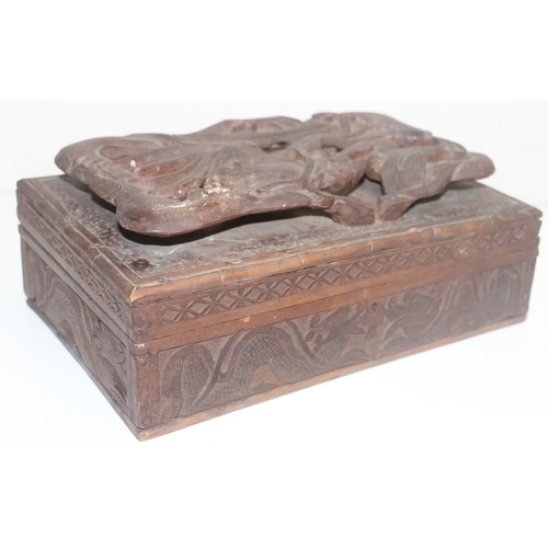 284 - 2 highly decorative Anglo-Indian carved hardwood boxes, largest approx 30cm W x 20cm D x 13cm H