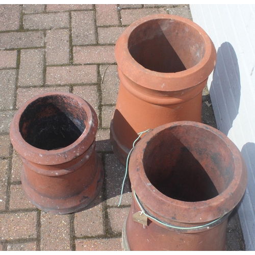 306 - 3 small vintage terracotta chimney pots, ideal garden planters, each approx 46cm tall