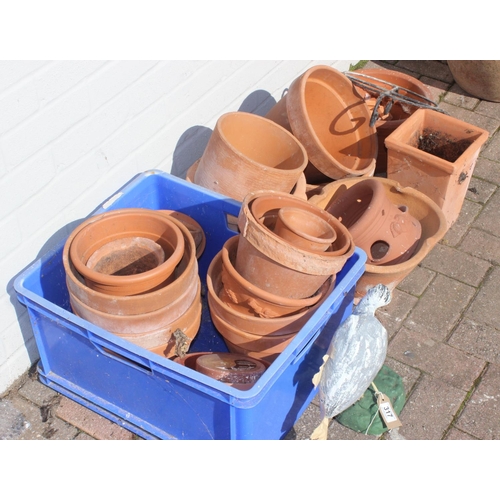 317 - A large qty of assorted plant pots, mainly terracotta etc, concrete Ibis etc