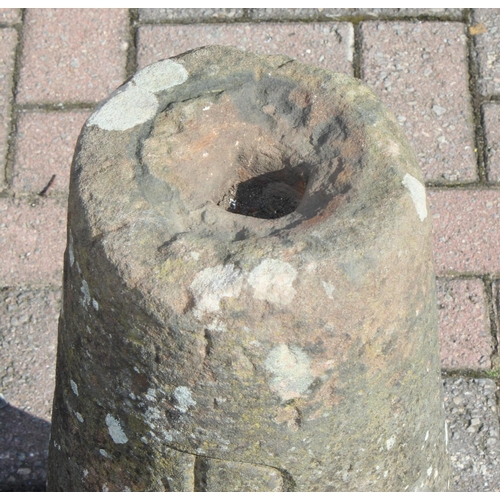 320 - 2 antique carved stone bollards or staddle stone bases, each carved with the letter P, possibly for ... 