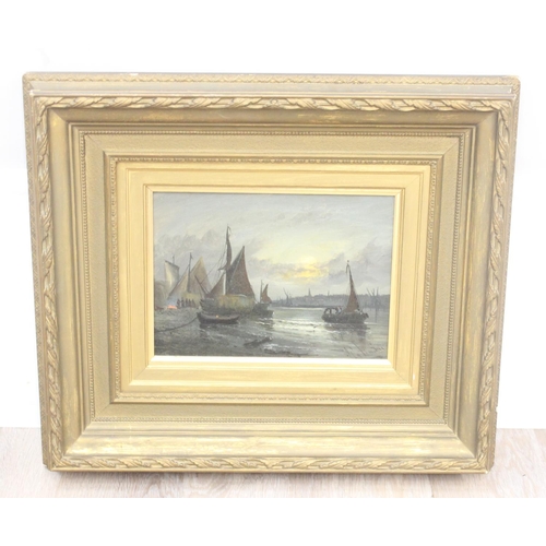 352 - Attributed to James Collinson (1825-1881), an antique oil on canvas depicting a harbour scene at nig... 