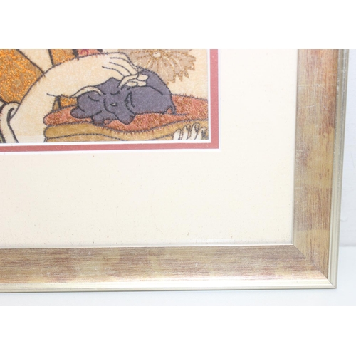 404 - A set of 3 vintage framed needlework pictures after famous Japanese woodblock prints, each approx 40... 