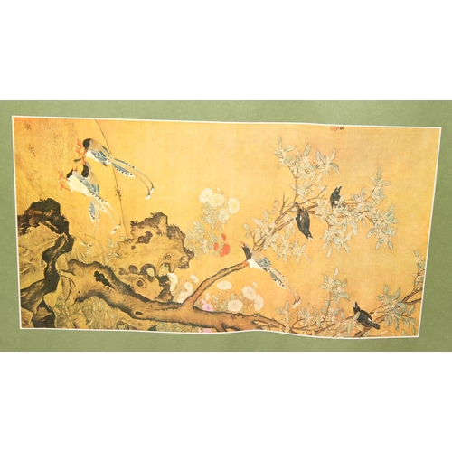 409 - Qty of Oriental prints depicting birds and wild flowers, the largest approx 35cm W x 78cm H