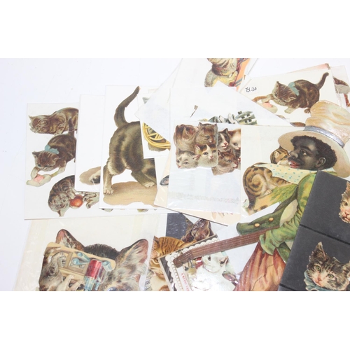 557 - A large qty of assorted Victorian scrapbook or decoupage cut outs, mainly of cats and animals