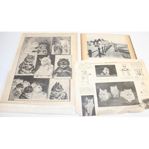 558 - Qty of assorted mixed ephemera to inc antique Louis Wain prints and a number of vintage mounted phot... 