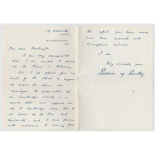 577 - Stanley Baldwin, 1st Earl Baldwin of Bewdley (1867-1947), a handwritten and signed letter to Harting... 