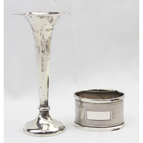 1046 - 4 silver items, 2 silver spoons, a silver napkin ring and a weighted silver bud vase, approx 95.08g ... 