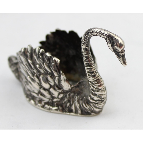 1055 - An antique silver swan pin cushion, lacking interior, marked to base indistinctly but XRF confirmed ... 