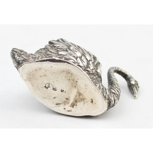 1055 - An antique silver swan pin cushion, lacking interior, marked to base indistinctly but XRF confirmed ... 