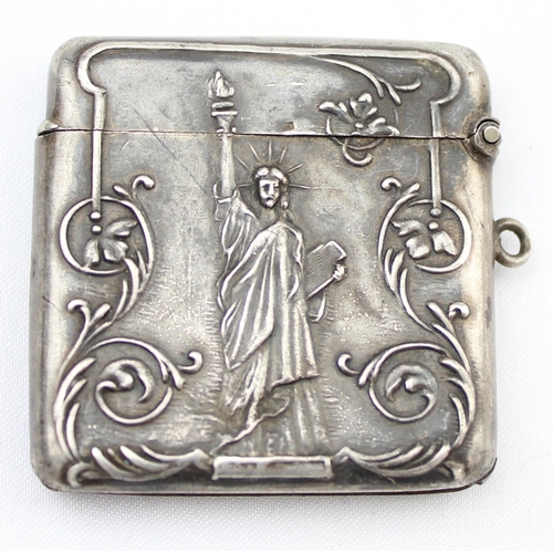 1057 - A rare Continental silver Statue of Liberty design advertising Vesta case, inscribed 