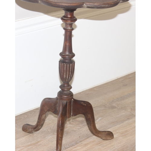 173 - Small antique scallop topped mahogany wine table, approx 52cm tall