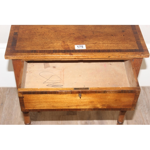 175 - Antique mahogany sewing table with cross banded rosewood inlay, pull out fabric swag basket and draw... 