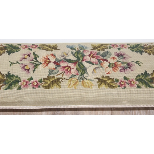 176 - Vintage tapestry topped footstool with cabriole legs, approx 120cm W x 35cm H