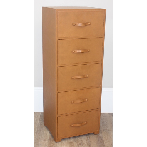 180 - A modern brown tan leather effect 5 drawer chest of drawers, believed to be by Lombok furniture, app... 