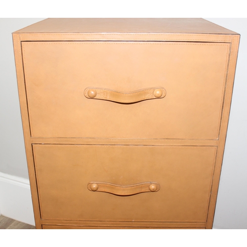 180 - A modern brown tan leather effect 5 drawer chest of drawers, believed to be by Lombok furniture, app... 