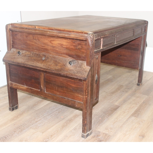 181 - A very unusual vintage hardwood desk believed to be made from reclaimed timbers with oak lined drawe... 