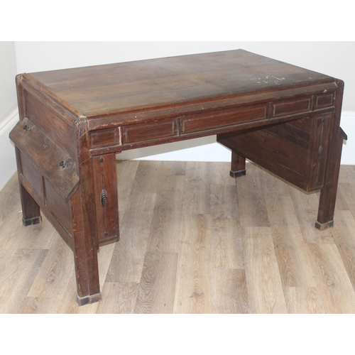 181 - A very unusual vintage hardwood desk believed to be made from reclaimed timbers with oak lined drawe... 