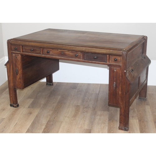 181 - A very unusual vintage hardwood desk believed to be made from reclaimed timbers with oak lined drawe... 