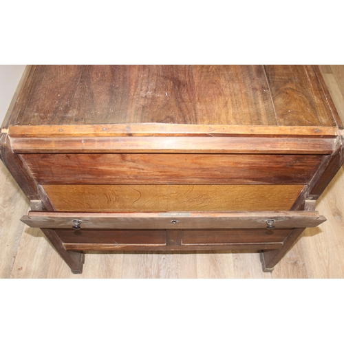 181 - A very unusual vintage hardwood desk believed to be made from reclaimed timbers with oak lined drawe... 