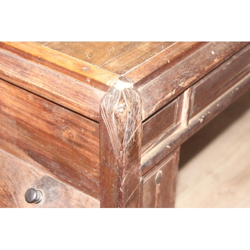 181 - A very unusual vintage hardwood desk believed to be made from reclaimed timbers with oak lined drawe... 