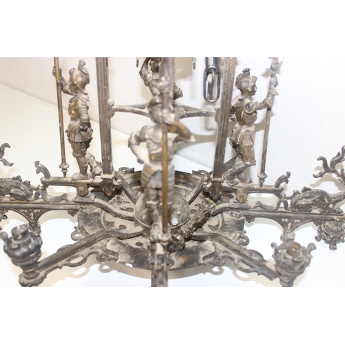 262 - A highly impressive Neo Gothic chandelier in patinated bronze, 8 alternating arms of up and down lig... 