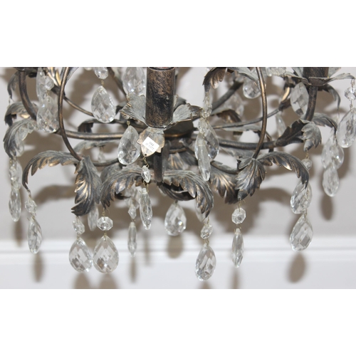 263 - Pair of 5 light chandeliers with leaf designs and crystal drops, each approx 70cm H