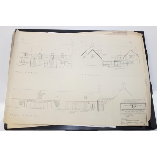 411 - Of local interest, qty of assorted architectural drawings and plans relating to the Six Bells pub in... 