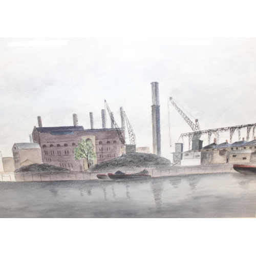 418 - 3 vintage watercolours of industrial scenes, unsigned, but likely by the same hand, approx 51cm W x ... 