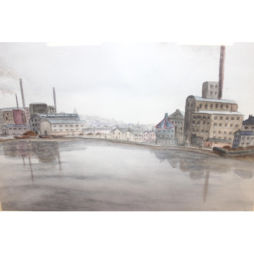 418 - 3 vintage watercolours of industrial scenes, unsigned, but likely by the same hand, approx 51cm W x ... 