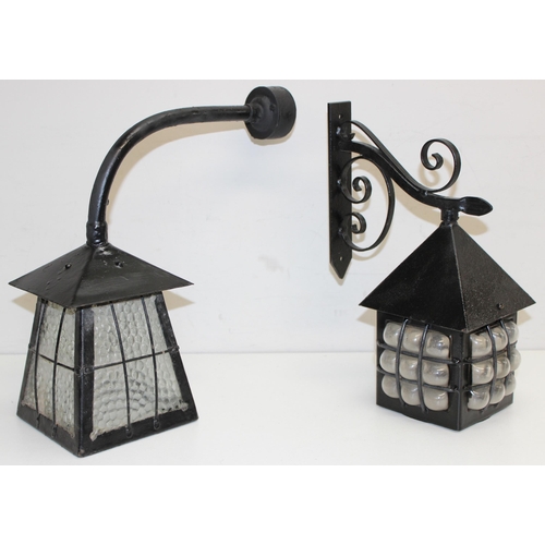 238 - 2 vintage Peter Marsh style outdoor lanterns with black painted metal bodies and glass panels