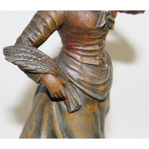 240 - A bronzed figure table lamp formed as a seated female and an antique bronzed spelter figure, the lam... 