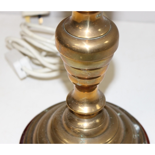 245 - A pair of large vintage brass table lamps with shades, each approx 80cm tall