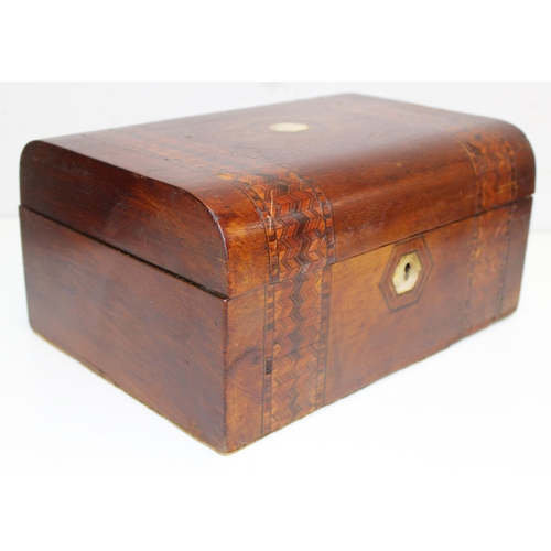 278 - 3 assorted antique jewellery or sewing boxes, 2 rosewood and one German bandware, the largest approx... 