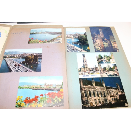 382 - Folio of assorted vintage artworks in various mediums, 2 scrapbooks containing postcards etc and oth... 