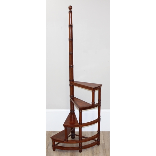 5 - A set of Regency style mahogany library steps with bamboo style turned supports, each step inlaid wi... 