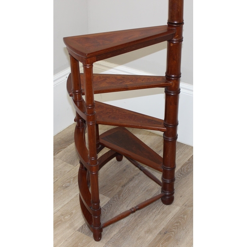 5 - A set of Regency style mahogany library steps with bamboo style turned supports, each step inlaid wi... 